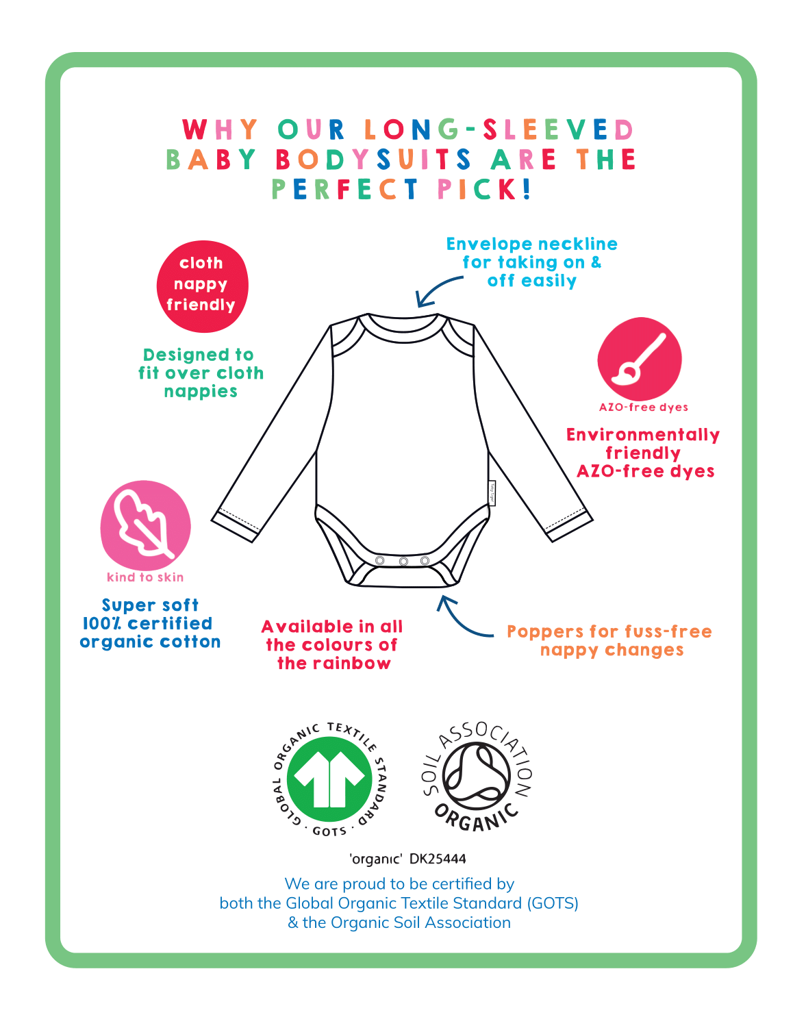 Toby Tiger Organic Cotton Long-Sleeved Baby Body — Hot Pink