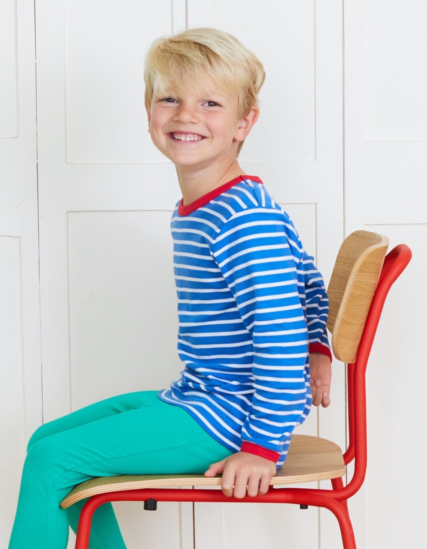 Toby Tiger Organic Cotton Breton Stripe Long-Sleeved T-Shirt — Blue & White