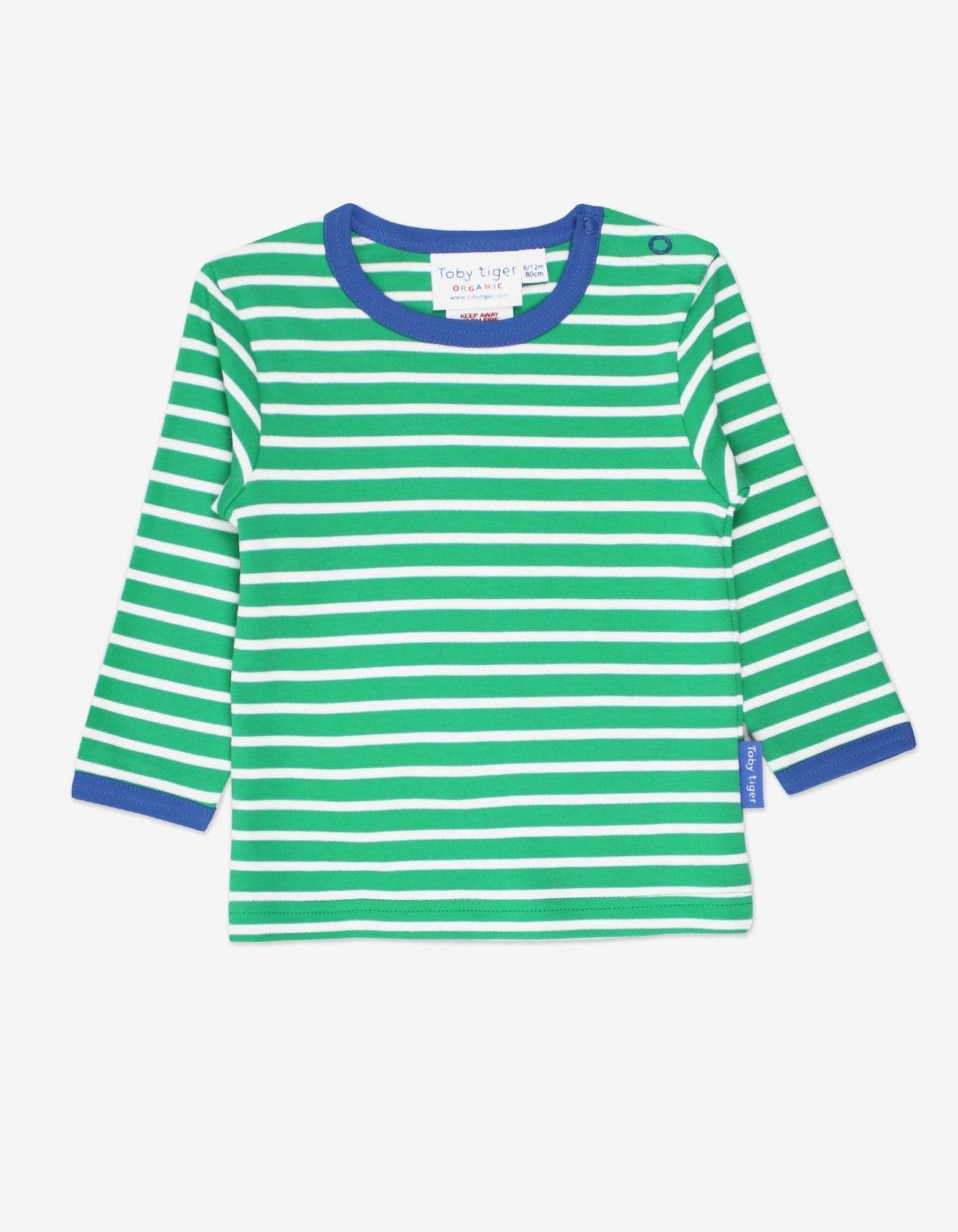Toby Tiger Organic Cotton Breton Stripe Long-Sleeved T-Shirt — Green & White